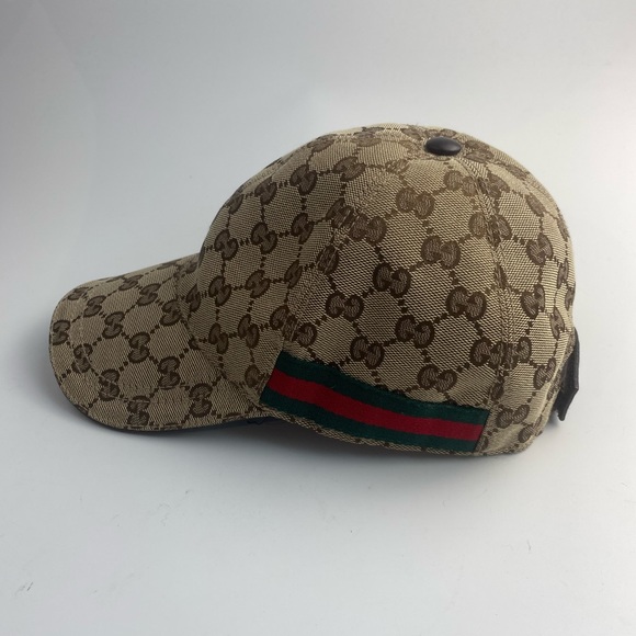 Gucci Natural Monogram Striped-Trim Woven Baseball Cap - Picture 1 of 6